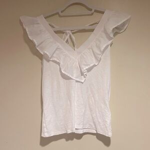Nation Los Angelos White Ruffle V-Neck Blouse Sz Sm